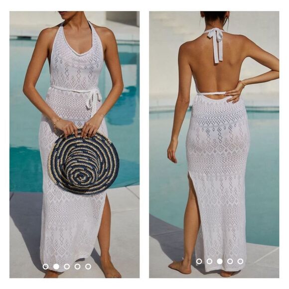 By Anthropologie Pointelle white ivory knit Cover-Up Dress size large - Picture 1 of 14